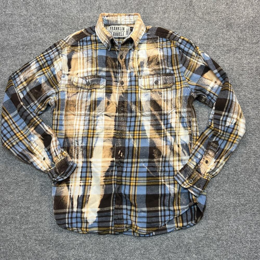 Franklin Flannels Shirt Mens Small Plaid Bleached Flannel Long Sleeve Casual